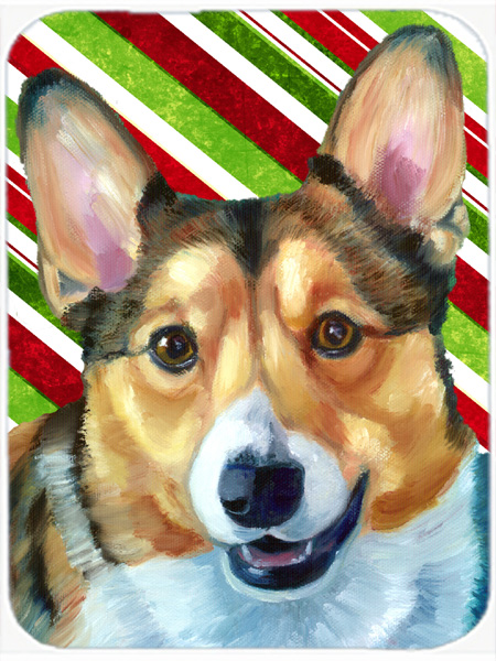 Corgi Candy Cane Holiday Christmas Glass Cutting Board- Large