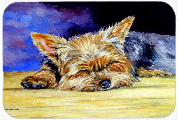 Picture of Carolines Treasures 7357LCB Yorkie Taking A Nap Glass Cutting Board- Large