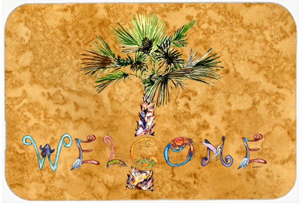 Picture of Carolines Treasures 8709LCB Welcome Palm Tree On Gold Glass Cutting Board- Large