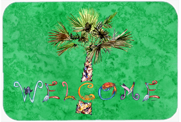 Picture of Carolines Treasures 8710LCB Welcome Palm Tree On Green Glass Cutting Board- Large