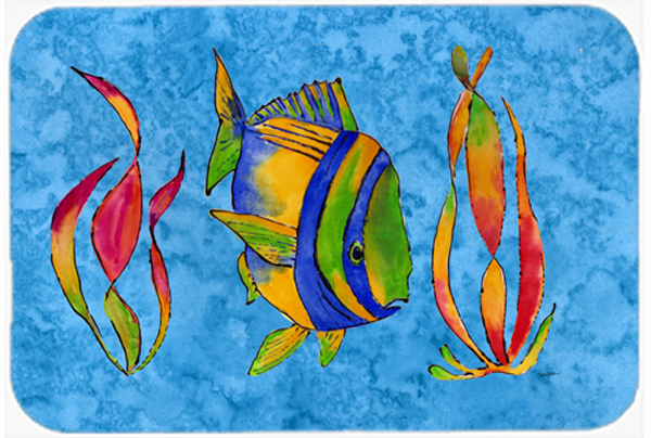 Picture of Carolines Treasures 8713LCB Troical Fish And Seaweed On Blue Glass Cutting Board- Large
