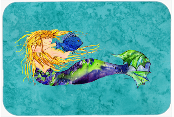 Picture of Carolines Treasures 8724LCB Blonde Mermaid On Teal Glass Cutting Board- Large