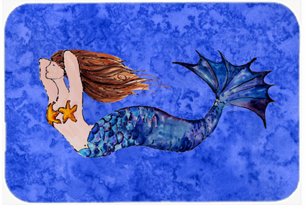 Picture of Carolines Treasures 8725LCB Brunette Mermaid On Blue Glass Cutting Board- Large