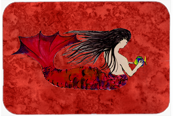 Picture of Carolines Treasures 8726LCB Black Haired Mermaid On Red Glass Cutting Board- Large