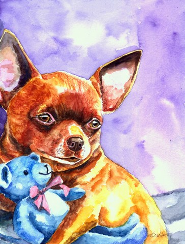 Chihuahua With Teddy Bear Flag Canvas House Size