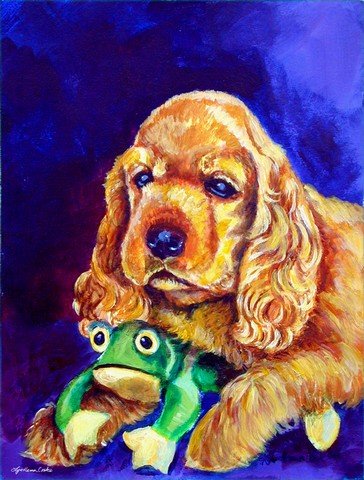Cocker Spaniel With Frog Flag Canvas House Size