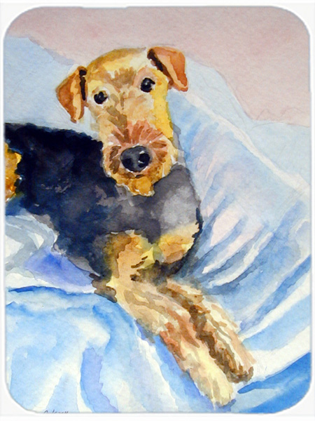 Picture of Carolines Treasures 7335LCB Cozy Airedale Terrier Glass Cutting Board- Large