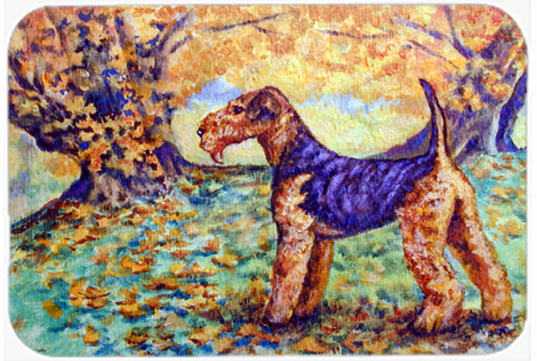 Picture of Carolines Treasures 7343LCB Autumn Airedale Terrier Glass Cutting Board- Large