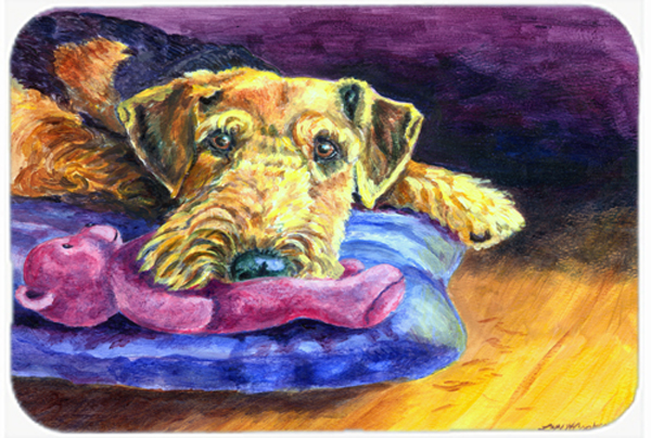 Picture of Carolines Treasures 7345LCB Airedale Terrier Teddy Bear Glass Cutting Board- Large
