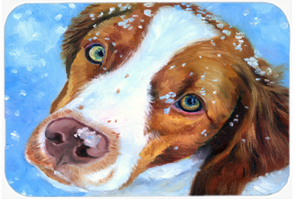 Picture of Carolines Treasures 7348LCB Snow Baby Brittany Spaniel Glass Cutting Board- Large