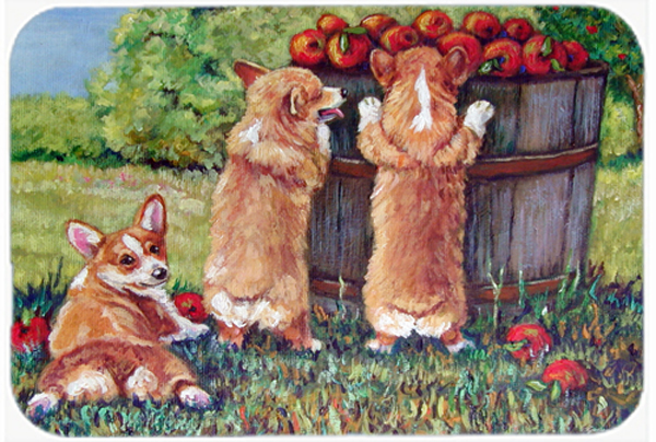 Picture of Carolines Treasures 7351LCB Apple Helper Corgis Glass Cutting Board- Large