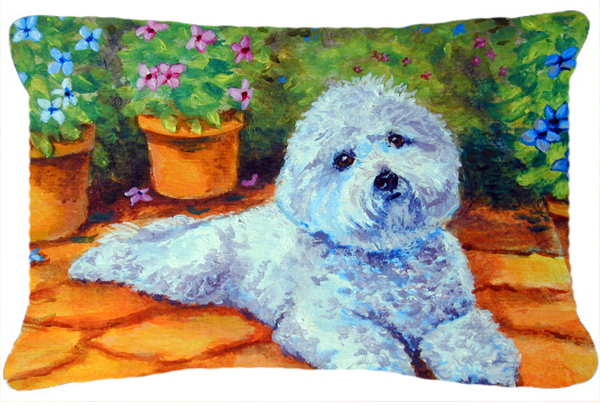 Bichon Frise On The Patio Fabric Decorative Pillow