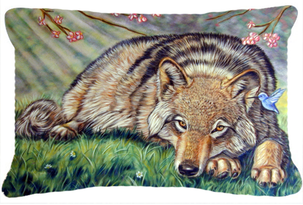 Wolf And Hummingbird Fabric Decorative Pillow