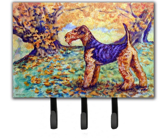 Autumn Airedale Terrier Leash & Key Holder