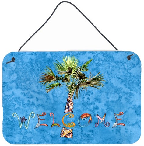 Picture of Carolines Treasures 8708DS812 Welcome Palm Tree On Blue Wall and Door Hanging Prints