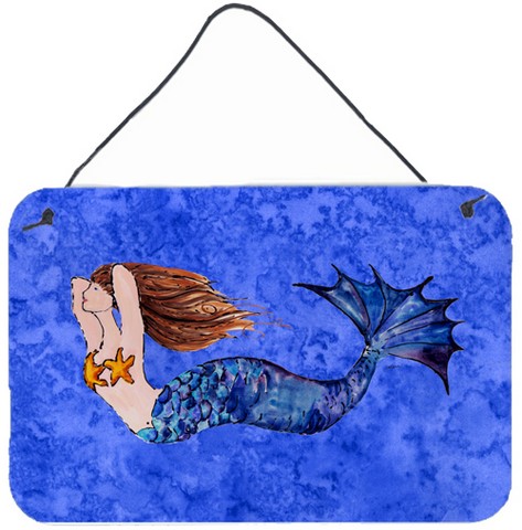 Brunette Mermaid On Blue Wall and Door Hanging Prints