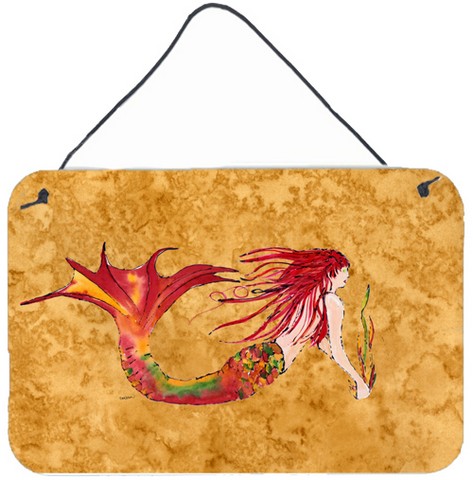 8727DS812 Ginger Red Headed Mermaid On Gold Wall and Door Hanging Prints