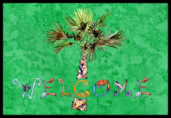 Welcome Palm Tree On Green Indoor & Outdoor Mat - 24 x 36 in.