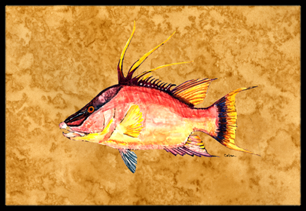 Hog Snapper On Gold Indoor & Outdoor Mat- 24 x 36 in.