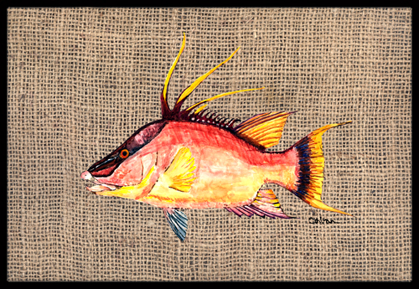 Hog Snapper On Faux Burlap Indoor & Outdoor Mat