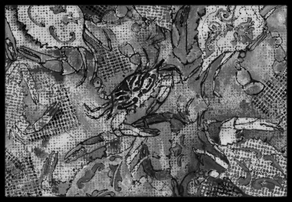 Grey Canvas Abstract Crabs Indoor & Outdoor Mat- 24 x 36 in.