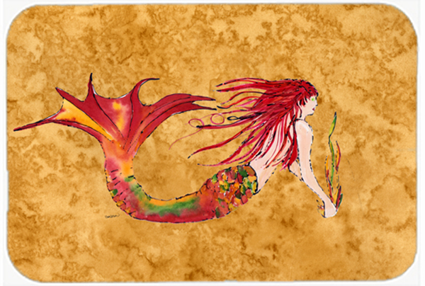 Picture of Carolines Treasures 8727LCB Ginger Red Headed Mermaid On Gold Glass Cutting Board- Large