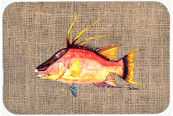 Picture of Carolines Treasures 8753LCB Hog Snapper On Faux Burlap Glass Cutting Board- Large