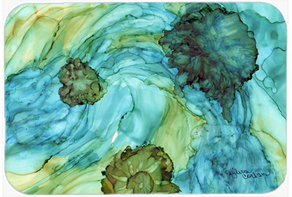 Picture of Carolines Treasures 8952LCB Abstract In Teal Flowers Glass Cutting Board- Large