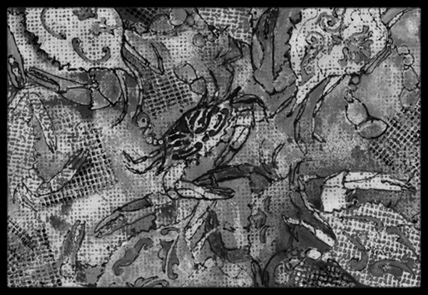 Grey Canvas Abstract Crabs Indoor & Outdoor Mat- 18 x 27 in.