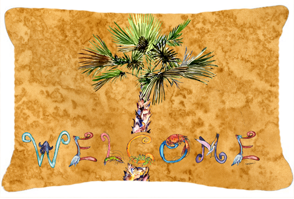 Picture of Carolines Treasures 8709PW1216 Welcome Palm Tree On Gold Canvas Fabric Decorative Pillow