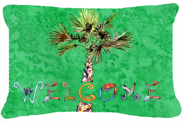 Welcome Palm Tree On Green Canvas Fabric Decorative Pillow