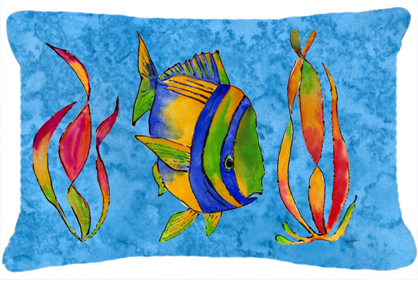 Troical Fish And Seaweed On Blue Canvas Fabric Decorative Pillow