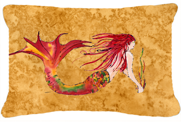 Decorative Pillow - Ginger Red Headed Mermaid on Gold - 12x16 inches