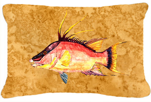Picture of Carolines Treasures 8751PW1216 Hog Snapper On Gold Canvas Fabric Decorative Pillow