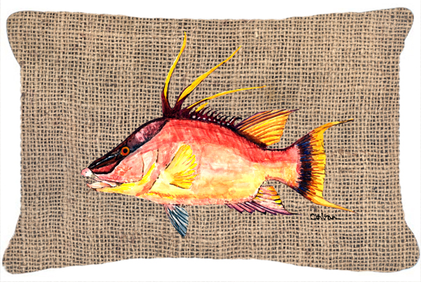 Hog Snapper On Faux Burlap Canvas Fabric Decorative Pillow