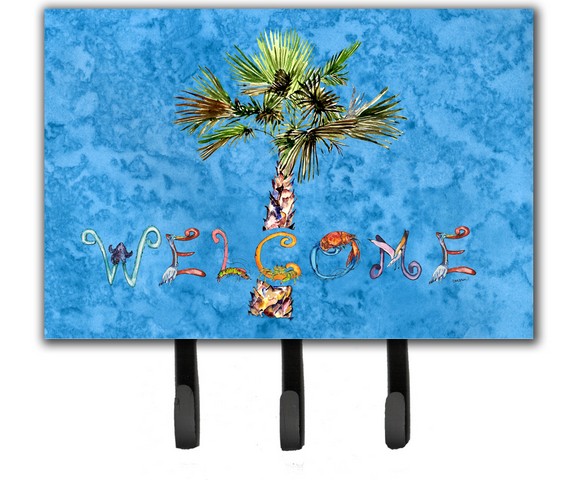 8708TH68 Welcome Palm Tree On Blue Leash & Key Holder