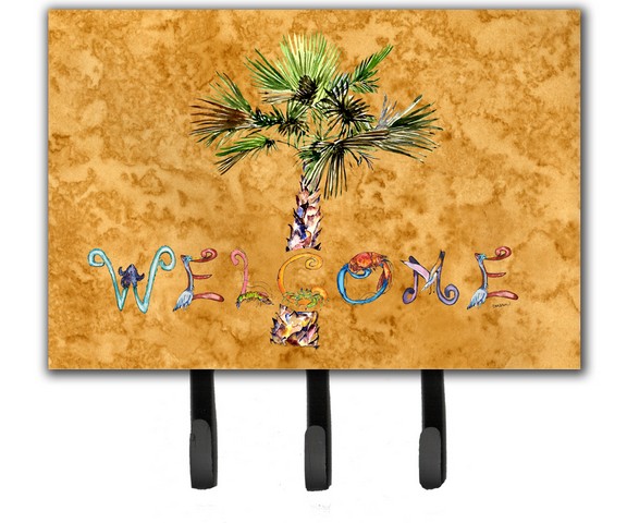 Welcome Palm Tree On Gold Leash & Key Holder