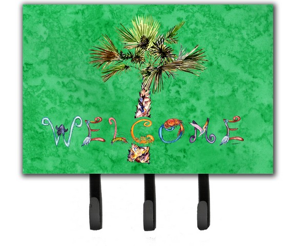 Welcome Palm Tree On Green Leash & Key Holder