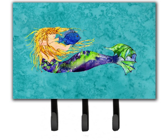 Blonde Mermaid On Teal Leash & Key Holder