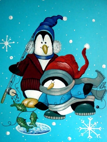 Somethins Fishy Christmas Penguin Flag Garden Size