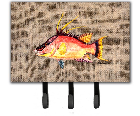 Hog Snapper On Faux Burlap Leash & Key Holder