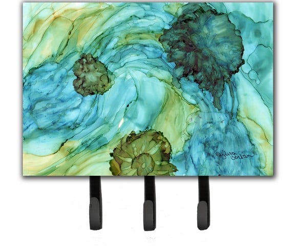 Abstract In Teal Flowers Leash & Key Holder