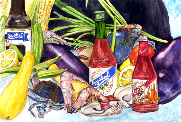 8637PLMT Crystal Hot Sauce With Seafood Fabric Placemat
