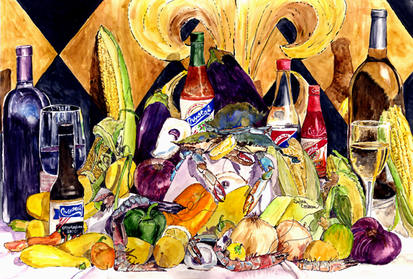 8638PLMT Crystal Hot Sauce With Fleur De Lis And Wine Fabric Placemat