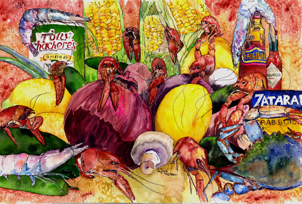 8698PLMT Crawfish With Spices And Corn Fabric Placemat
