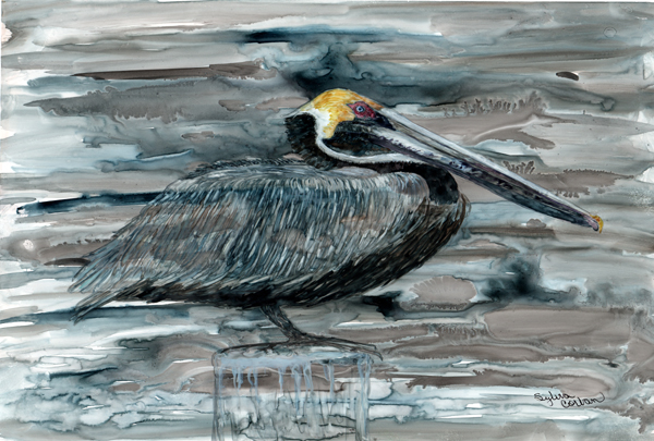 Pelican In Grey Fabric Placemat