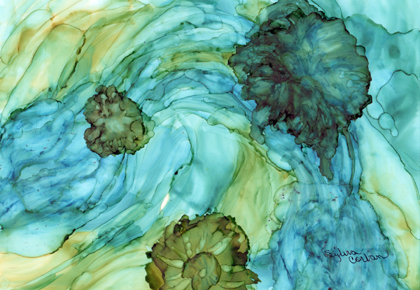 Abstract In Teal Flowers Fabric Placemat