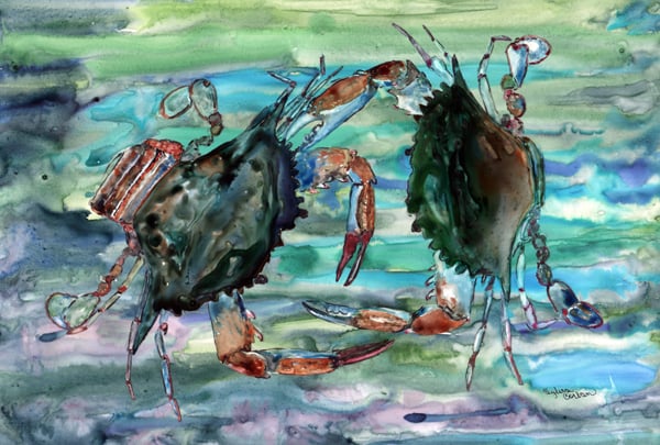 Watery Teal And Purple Crabs Fabric Placemat