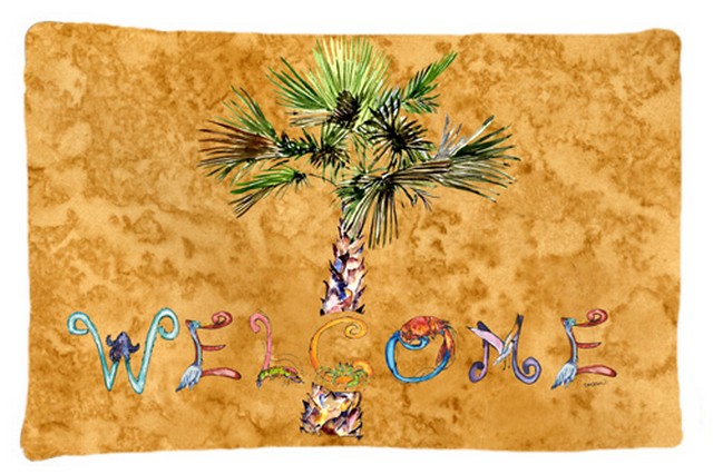 8709PILLOWCASE Welcome Palm Tree On Gold Fabric Standard Pillowcase