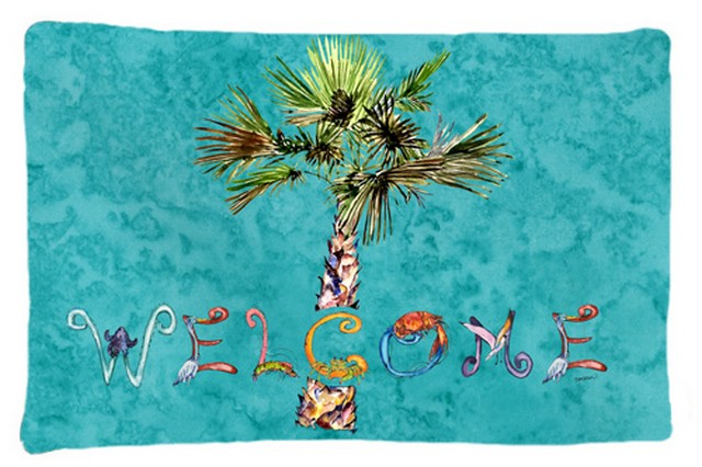 Welcome Palm Tree On Teal Fabric Standard Pillowcase